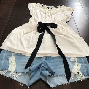 Cream lace tunic with black ribbon